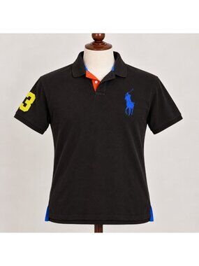 Polo by Ralph Lauren Big Pony #3 Polo Shirt Mens XXL Black Custom Fit Mesh Knit